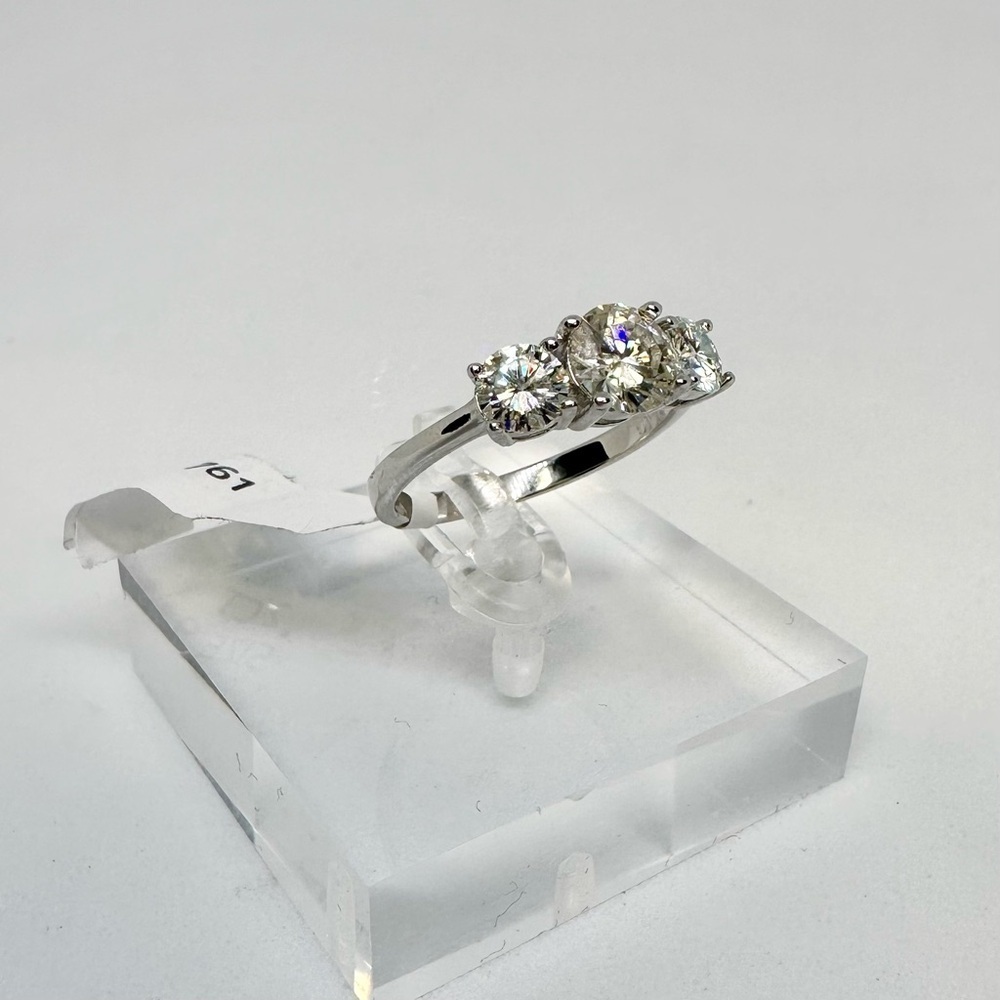 Three Stone Moissanite Ring Trilogy Past Present Future Anniversary Wedding Band - Picture 11 of 12